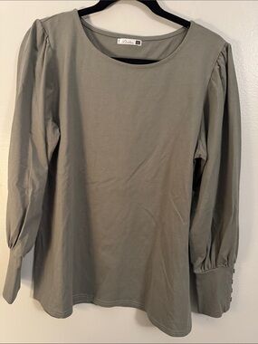 Dorose Olive Green Puff-Sleeve Scoop Neck Top